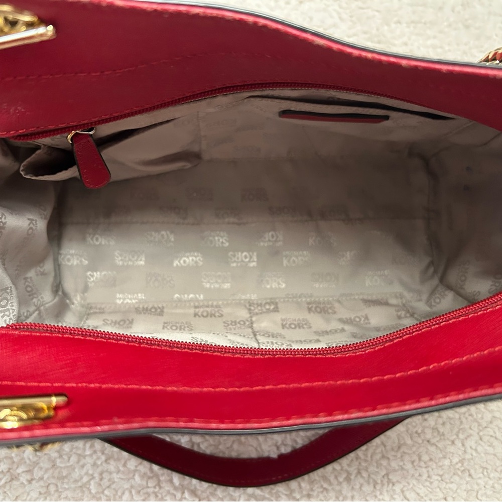 Michael Kors Red Tote Bag with Gold Accents - Picture 8 of 14